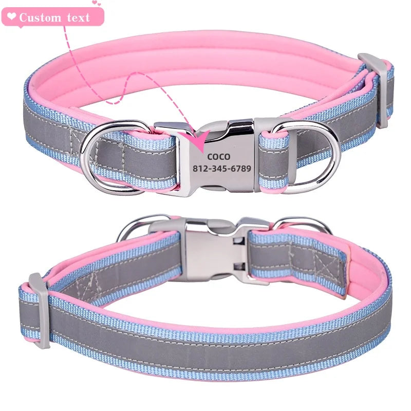 Custom Reflective Dog Collar with ID Engraving